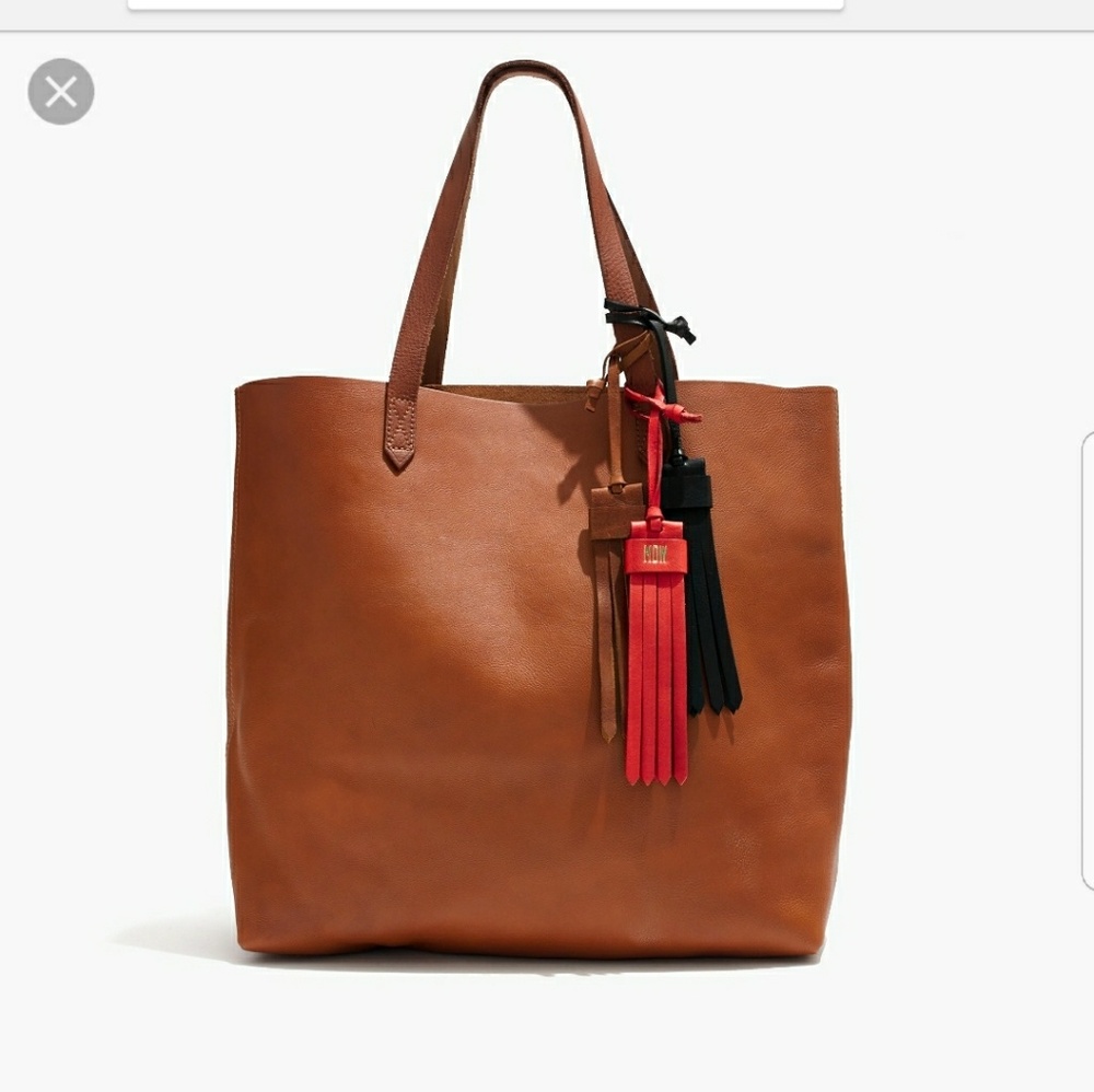 Madewell red fringe leather bag tag
